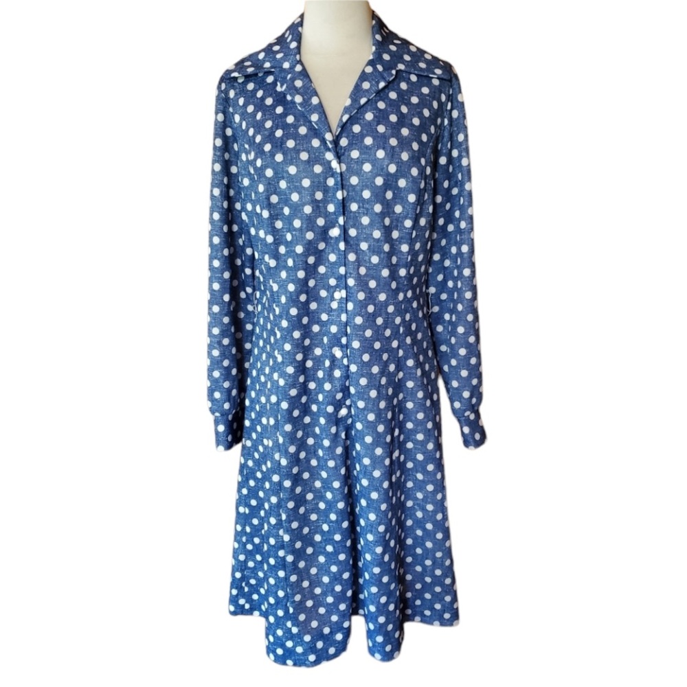 1970s Dedra Designs Blue & White Polka Dot Career